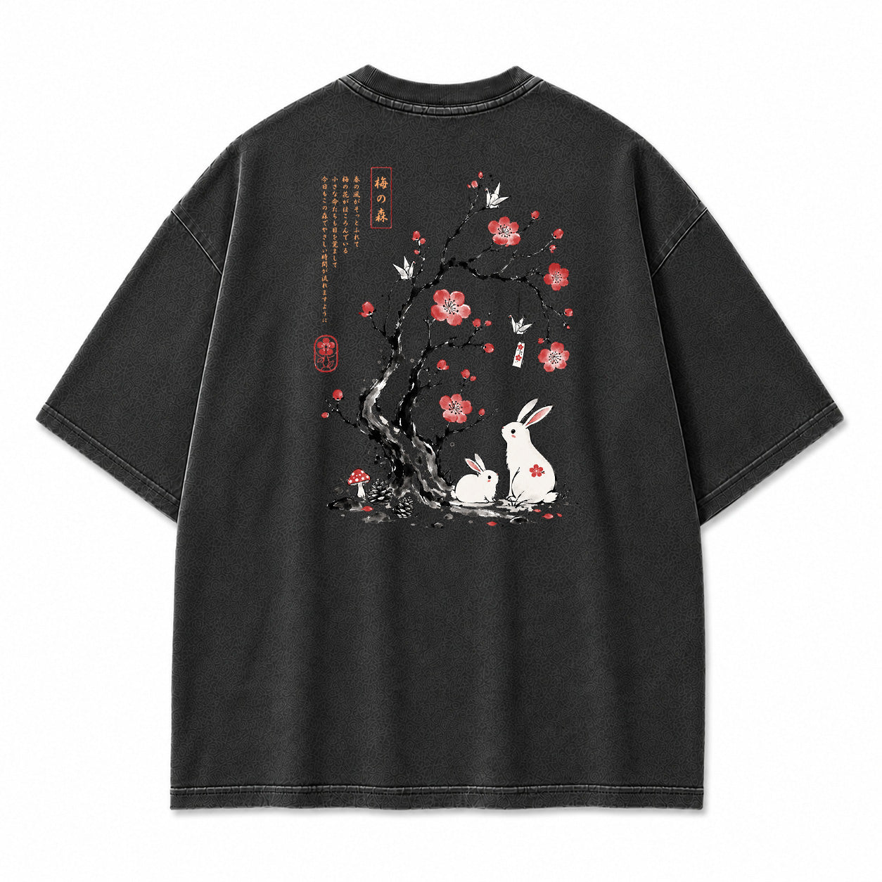 Japanese Plum Blossom Rabbit Graphic T-Shirt
