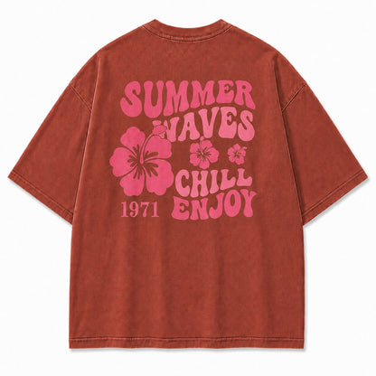Summer Waves Chill Enjoy Washed Tee