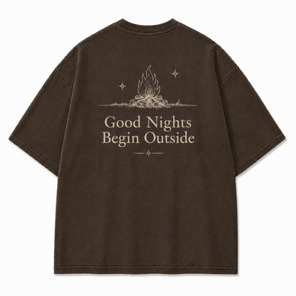 Good Nights Begin Outside Minimalist Campfire Tee
