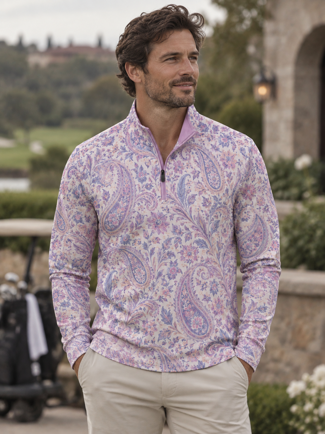 Lavender Paisley Quarter-Zip Pullover