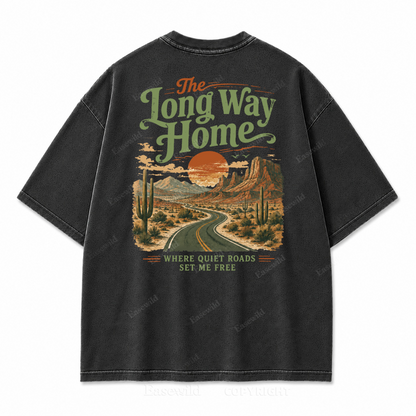 The Long Way Home Washed Back Print Tee