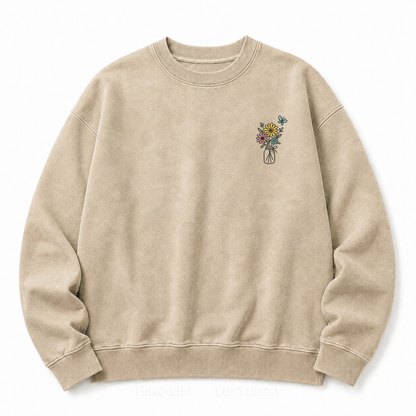 She Is Mom Floral Washed Graphic Sweatshirt