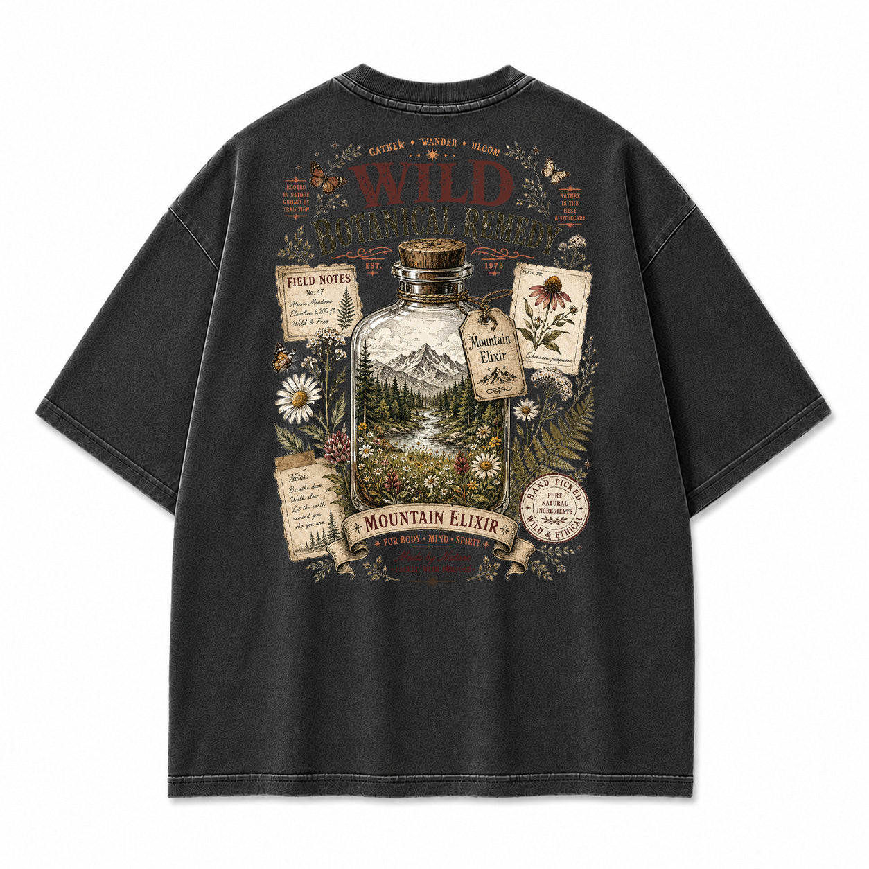 Mountain Elixir Botanical Bottle Graphic T-Shirt