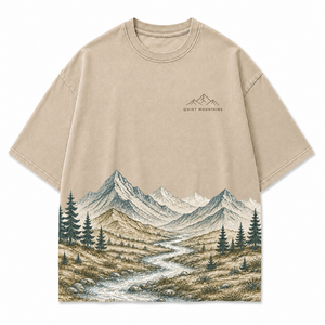 Grafisches T-Shirt mit ruhiger Bergflusslandschaft