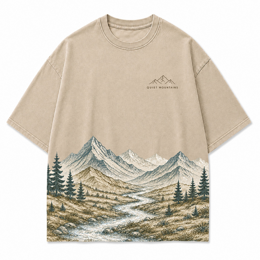 Quiet Mountains River Landscape Graphic T-Shirt
