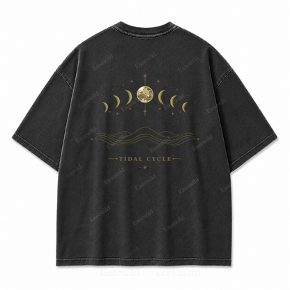Tidal Cycle Moon Phase Washed Back Print Tee