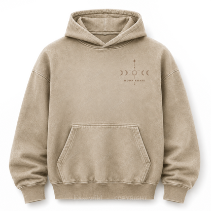 Hoodie mit Mondphasen-Himmelsgrafik und Washed-Effekt