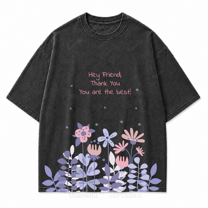 "Hey Friend, Thank You" Floral Washed Graphic T-Shirt
