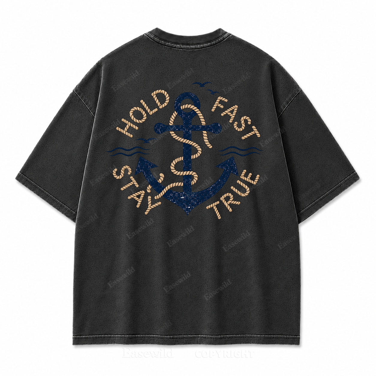 Hold Fast Stay True Nautical Anchor Washed Graphic Tee