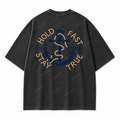 Hold Fast Stay True Nautical Anchor Washed Graphic Tee