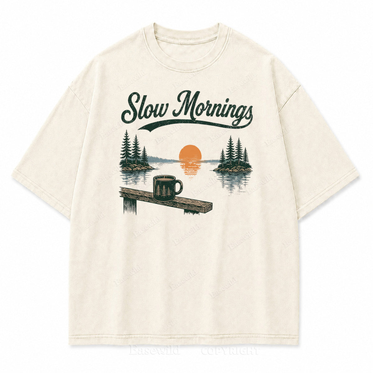 Slow Mornings Lake Coffee Washed Print Tee