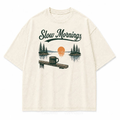 Slow Mornings Lake Coffee Washed Print Tee