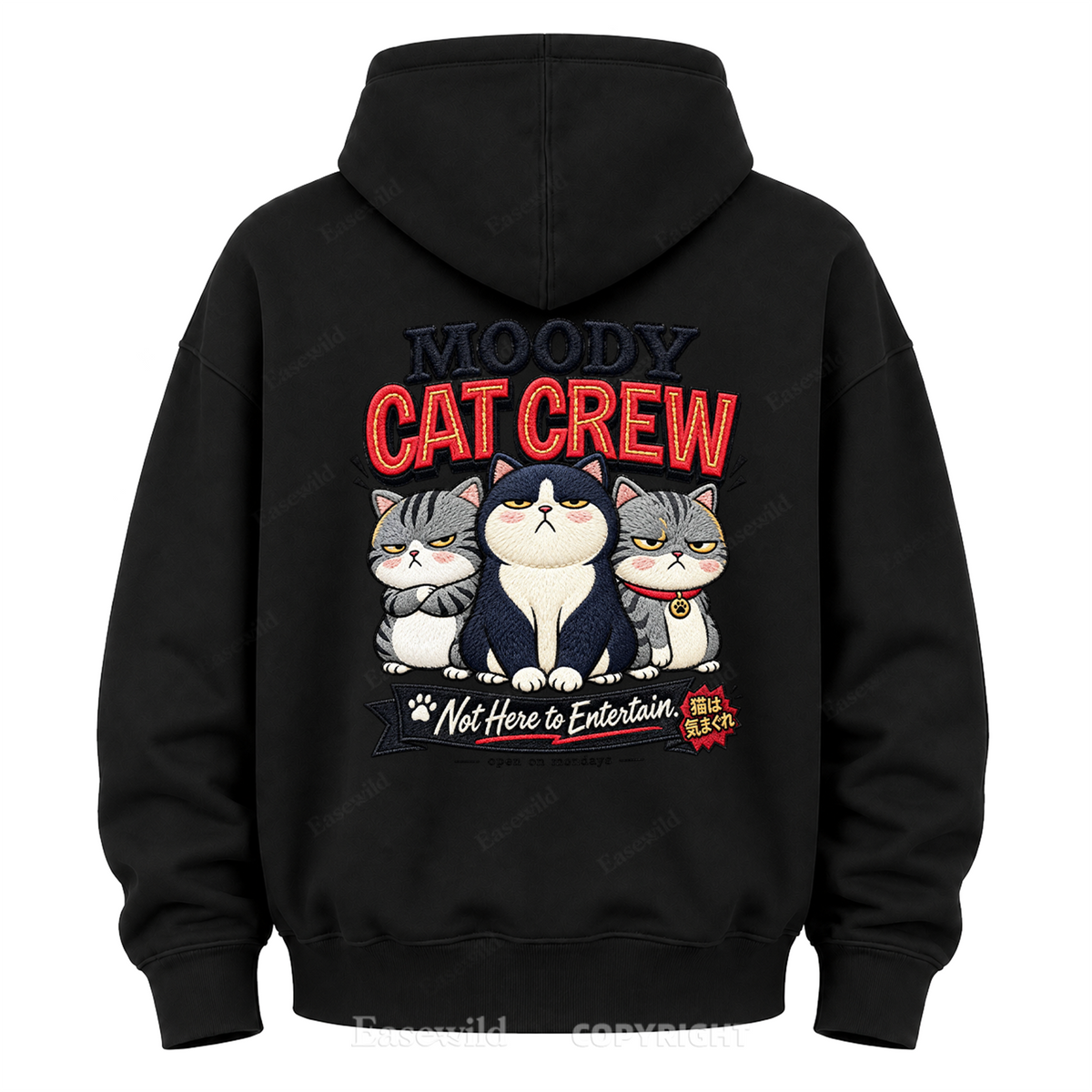 Moody Cat Crew Graphic Hoodie