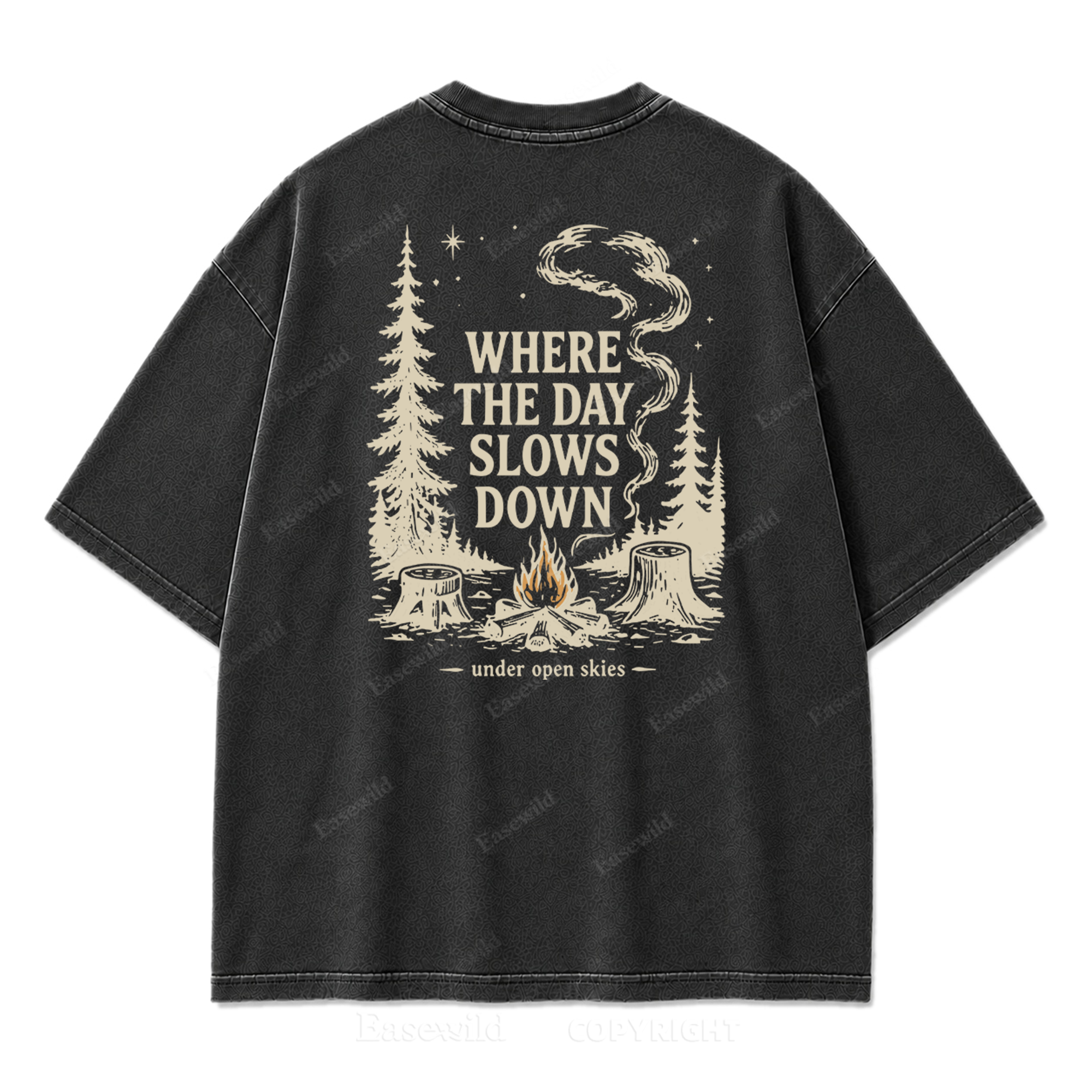 T-Shirt mit gewaschenem Aufdruck „Slow Day Open Skies“