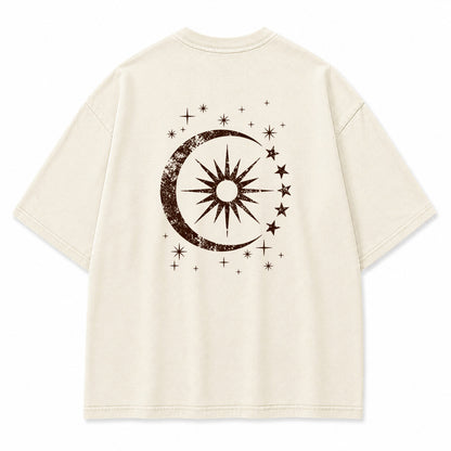 Cosmic Crescent Sunburst Graphic T-Shirt