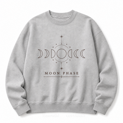 Moon Phase Celestial Front Graphic Washed Crewneck