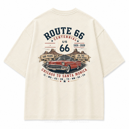 Route 66 Centennial Vintage Car Washed Back Print Tee