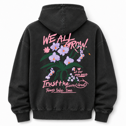 We All Grow Floral Botanical Washed Graphic Hoodie