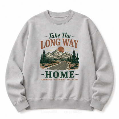 Take the Long Way Home Front Graphic Washed Crewneck