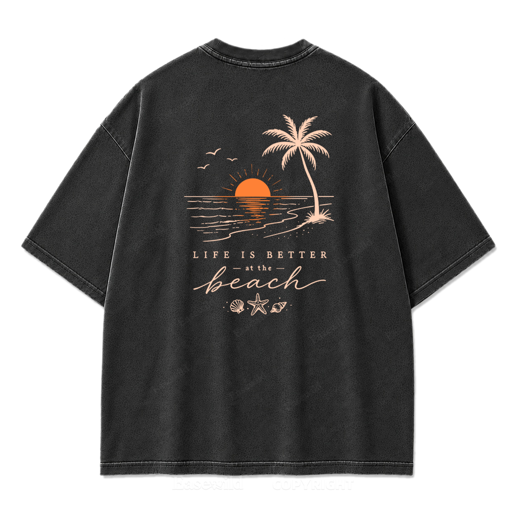 T-Shirt mit gewaschenem Aufdruck „Life Is Better at the Beach“