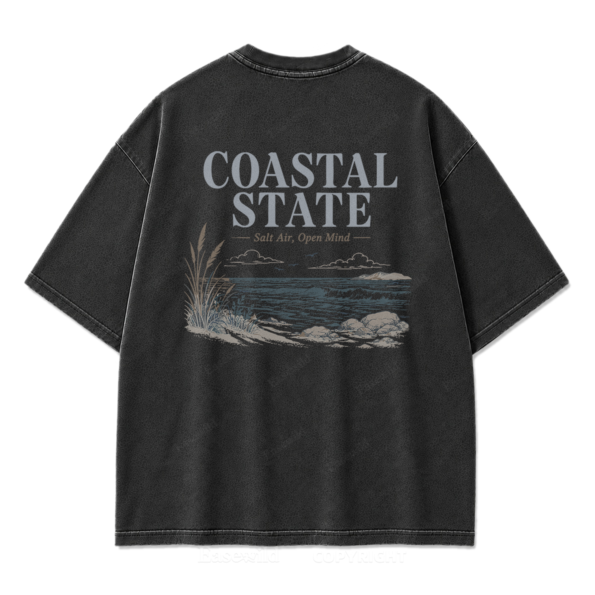 Coastal State Ocean Shore Washed Print Tee