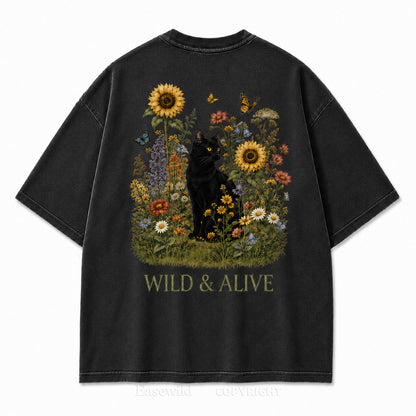 Wild Garden Black Cat Print Tee