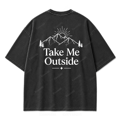 Take Me Outside Minimalist Mountain Washed Print Tee