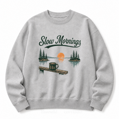 Slow Mornings Front Graphic Washed Crewneck