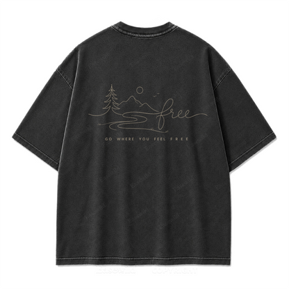 Go Where You Feel Free Mountain Washed Print Tee