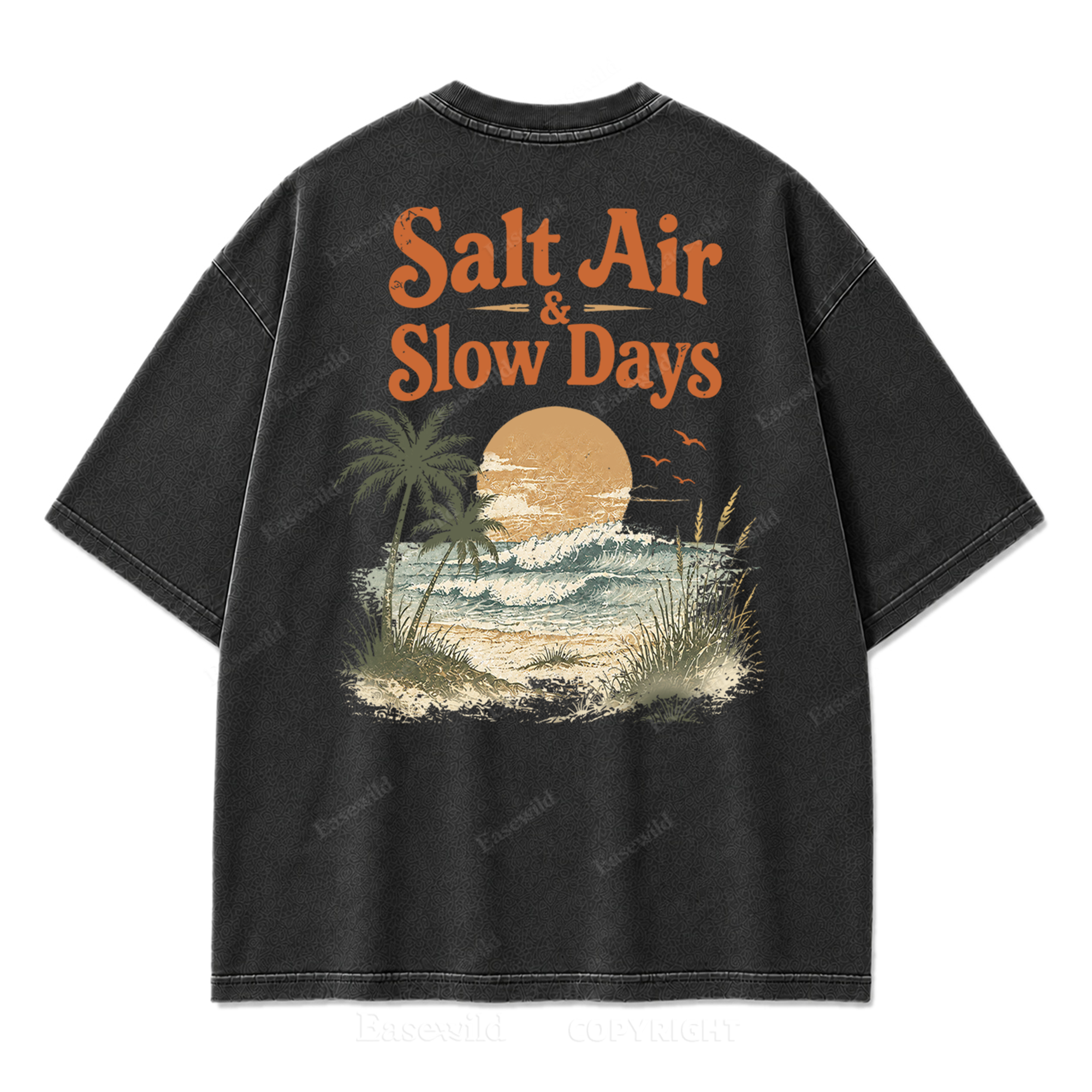 Salzige Luft und ruhige Tage Washed Print T-Shirt