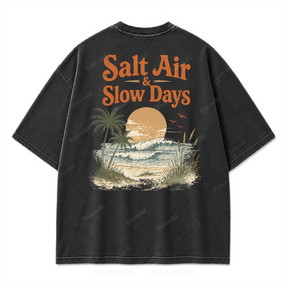 Salzige Luft und ruhige Tage Washed Print T-Shirt