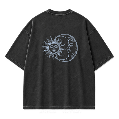 Sun and Moon Eclipse Celestial Washed Print Tee