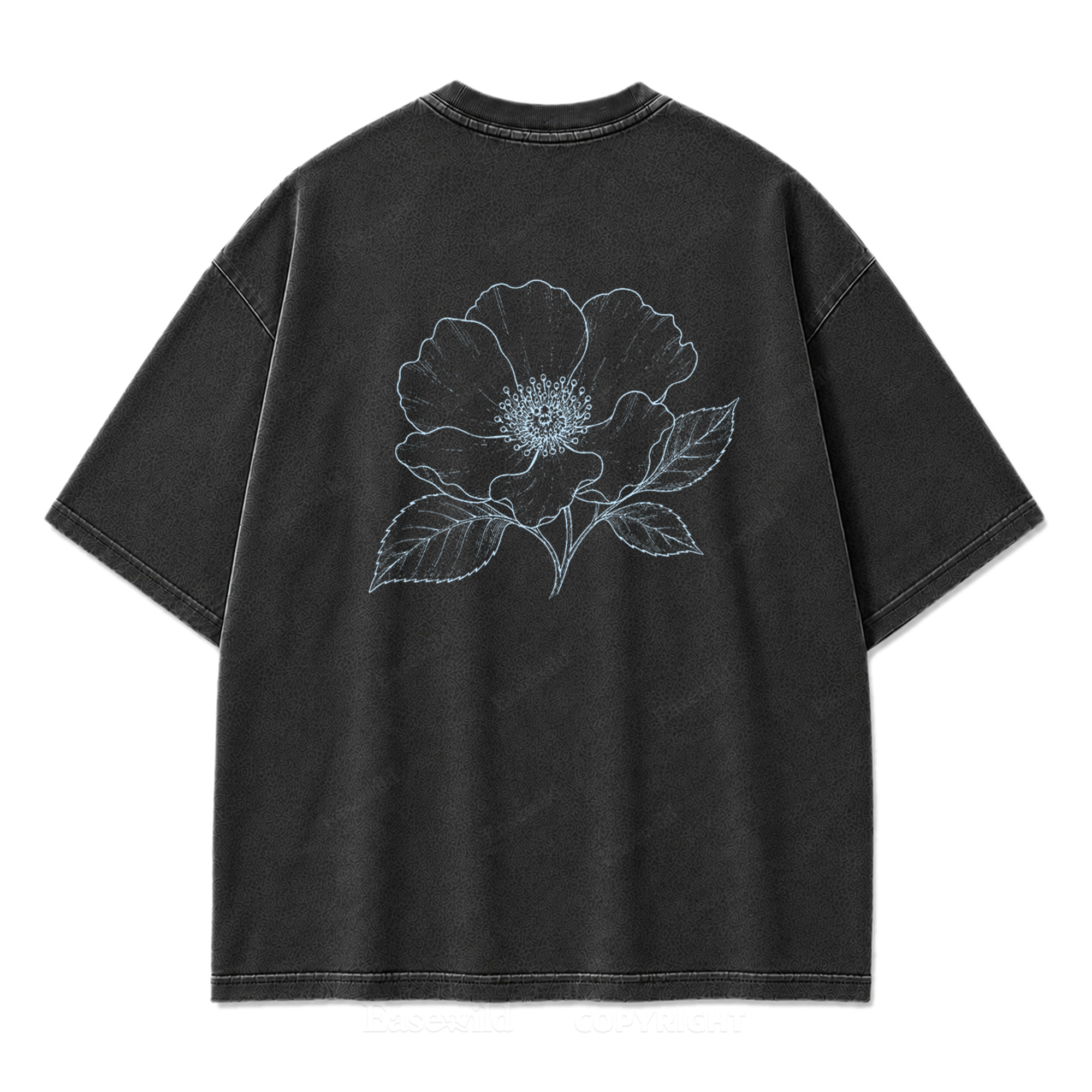 Blue Line Flower Washed Print T-Shirt