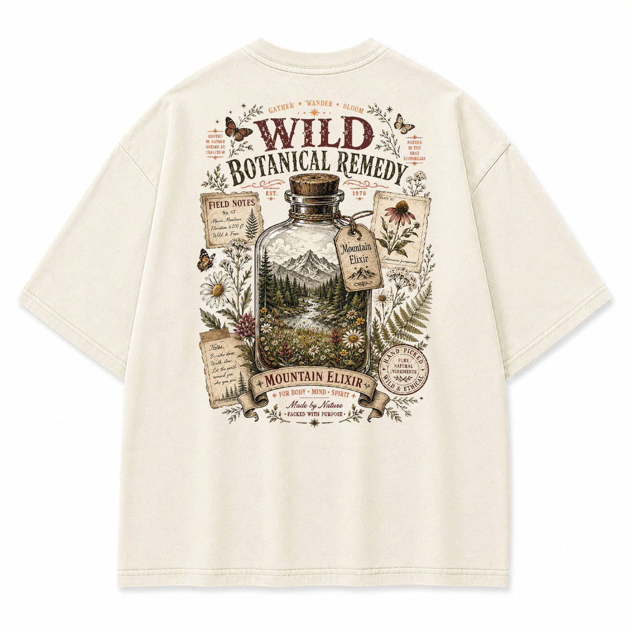 Mountain Elixir Botanical Bottle Graphic T-Shirt