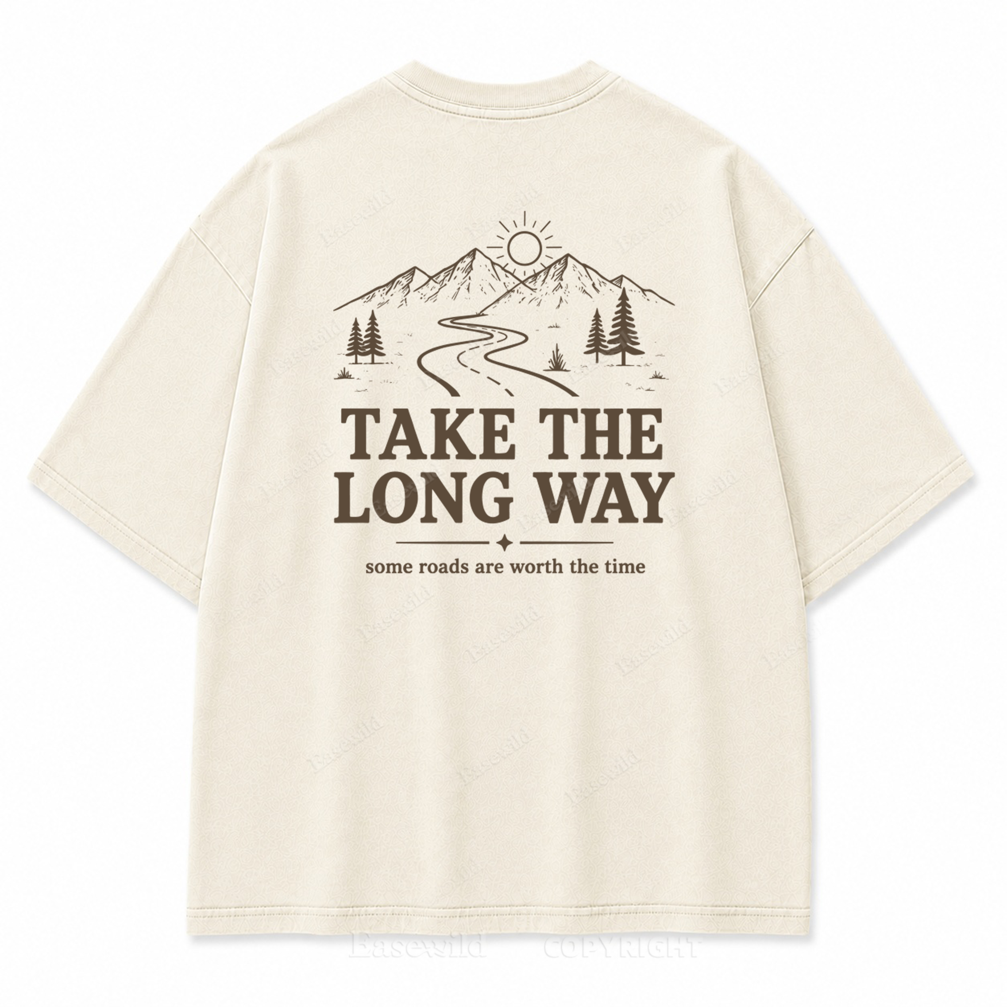 Take the Long Way Mountain Washed Back Print Tee