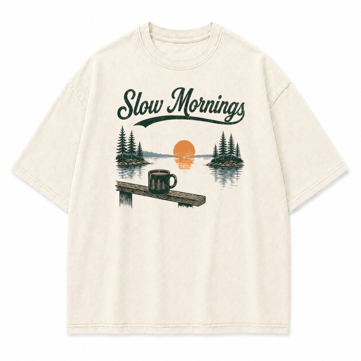 Slow Mornings Lake Coffee Graphic T-Shirt