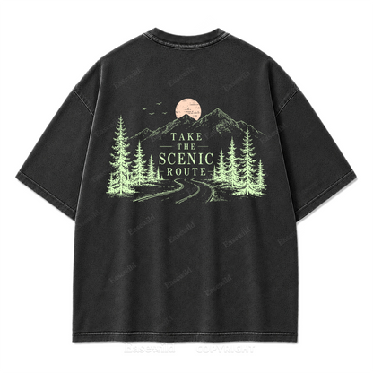 Take The Scenic Route Minimal Washed Print Tee