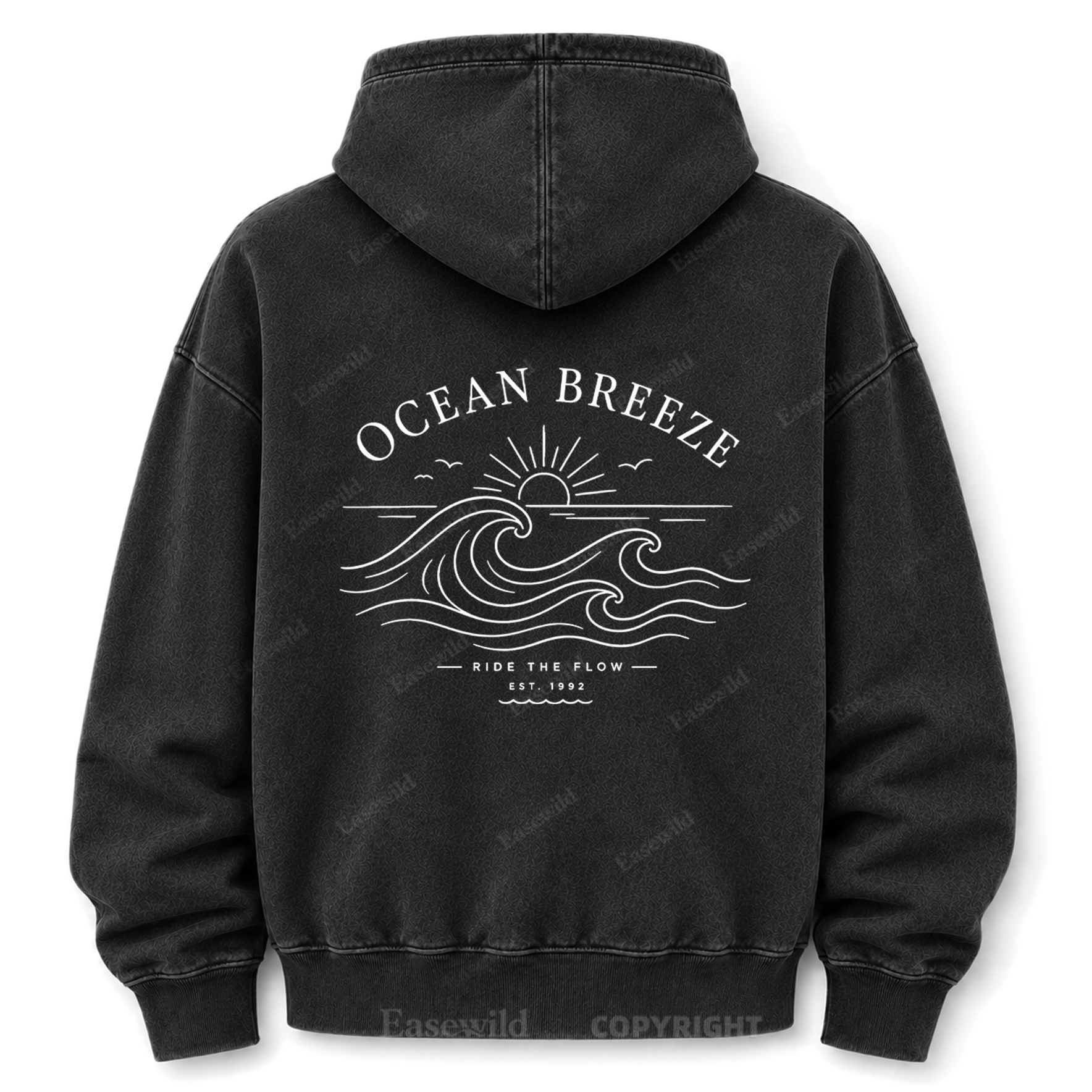 Ocean Breeze Wave Washed Graphic Hoodie