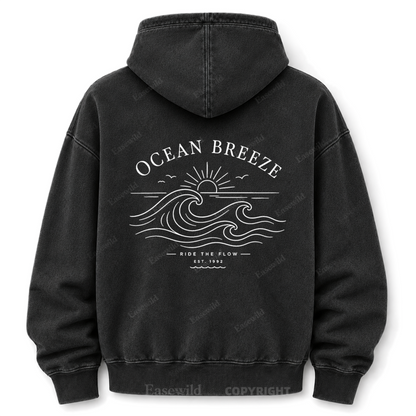 Ocean Breeze Wave Washed Graphic Hoodie
