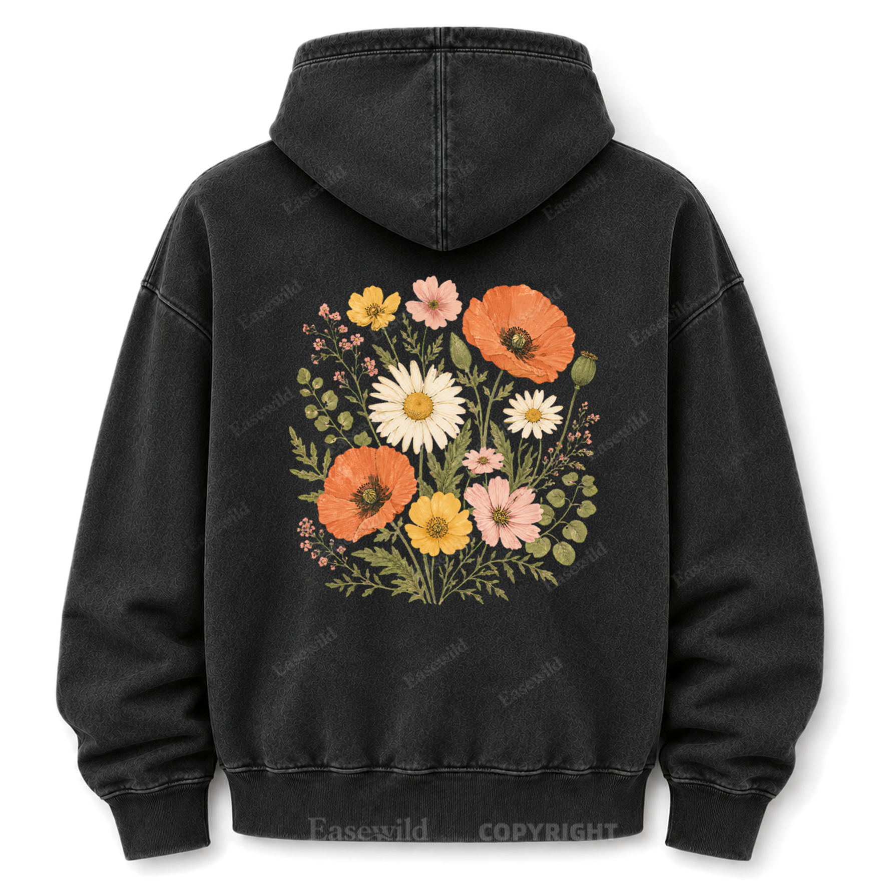 Wild Flower Minimal Floral Washed Graphic Hoodie