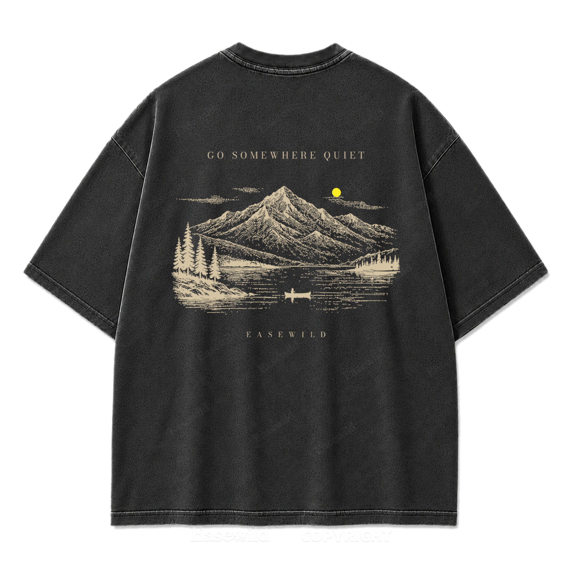 T-Shirt mit gewaschenem Druckmotiv „Ruhiger Alpensee“