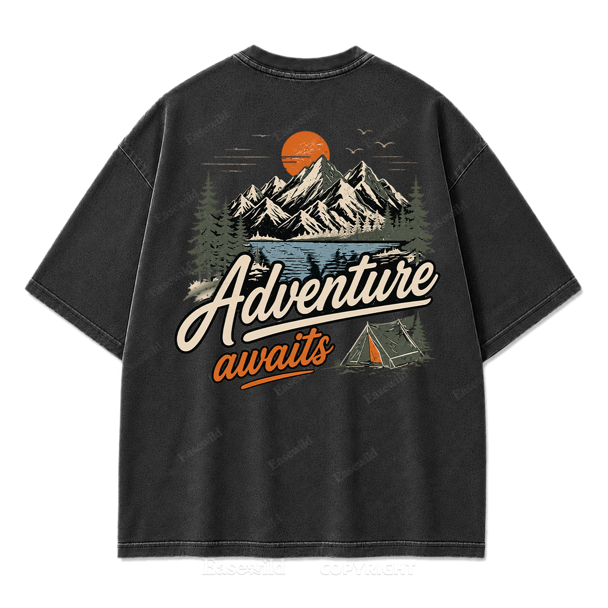 Adventure Awaits Mountain Camp Washed Print Tee