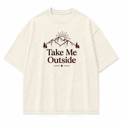 Take Me Outside Mountain Sunrise Washed Print Tee