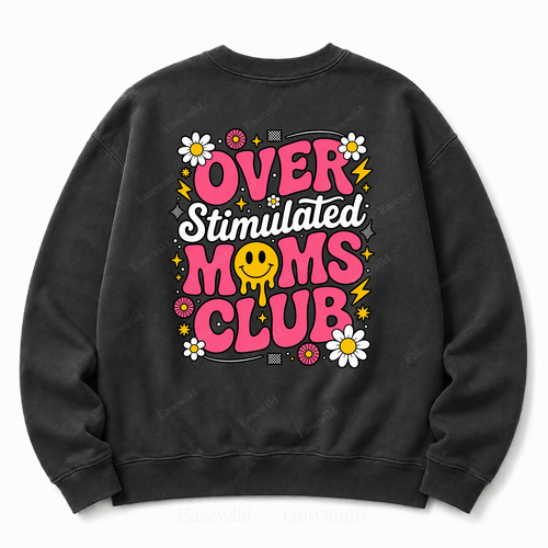 Overstimulated Moms Club Washed Graphic Sweatshirt