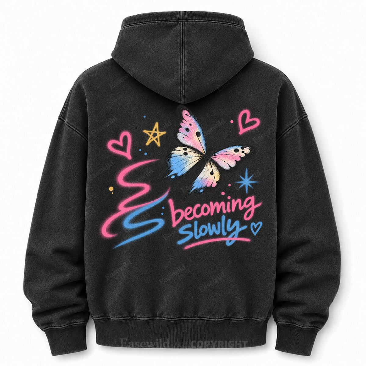 Becoming Slowly Butterfly Washed Graphic Hoodie
