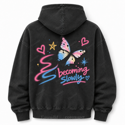 Becoming Slowly Butterfly Washed Graphic Hoodie