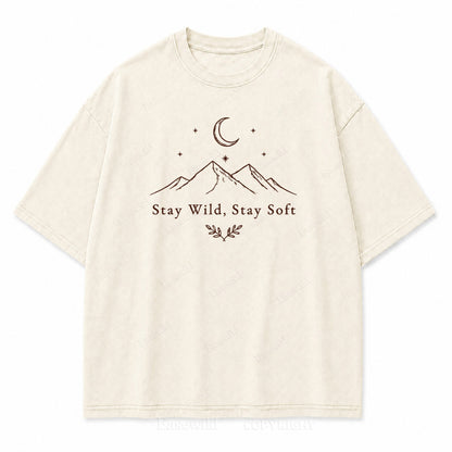 Stay Wild Stay Soft Mountain Moon Washed Print Tee