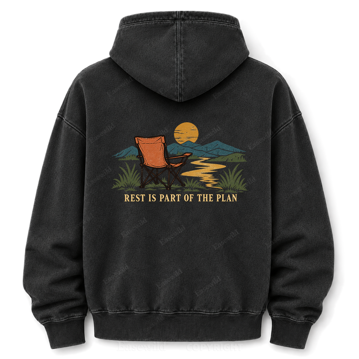 Vintage Camping Sunset Back Print Washed Graphic Hoodie