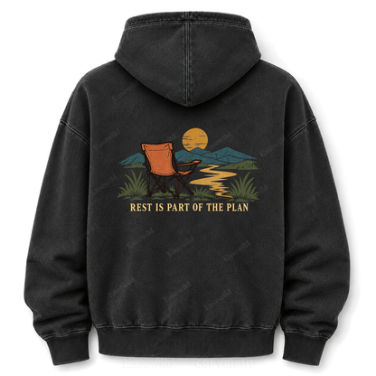 Vintage Camping Sunset Back Print Washed Graphic Hoodie
