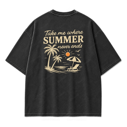 Summer Never Ends T-Shirt mit Strand-Print-Waschung